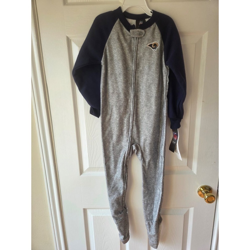 LA Rams Kids Pajamas 5T NFL Sleeper Football Footie Sleeper Navy Gray